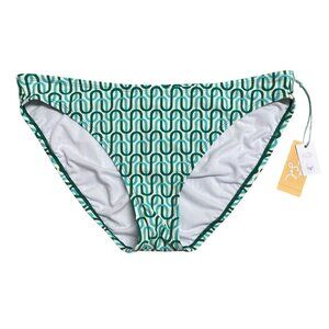 KONA SOL BIKINI BOTTOMS ABSTRACT PRINT LOW RISE MEDIUM COVERAGE SWIM SUIT GREEN